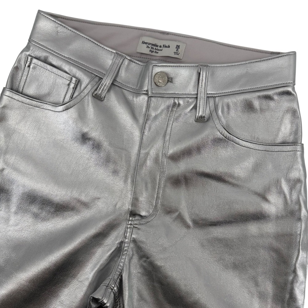 Abercrombie & Fitch Pants Women 26/2L Silver Metallic 90s Relaxed Curve Love‎